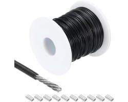 Metalen Kabel van Roestvrij Staal 30 Meter - Vinyl Gecoat - Wasrek Ophangen - Zwart