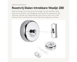 Waslijn Intrekbaar 2,8M - Roestvrij Staal - Nylon - Binnen/Buiten - Hoge Belastbaarheid 10 kg - Eenvoudig te Installeren - Kledinglijn
