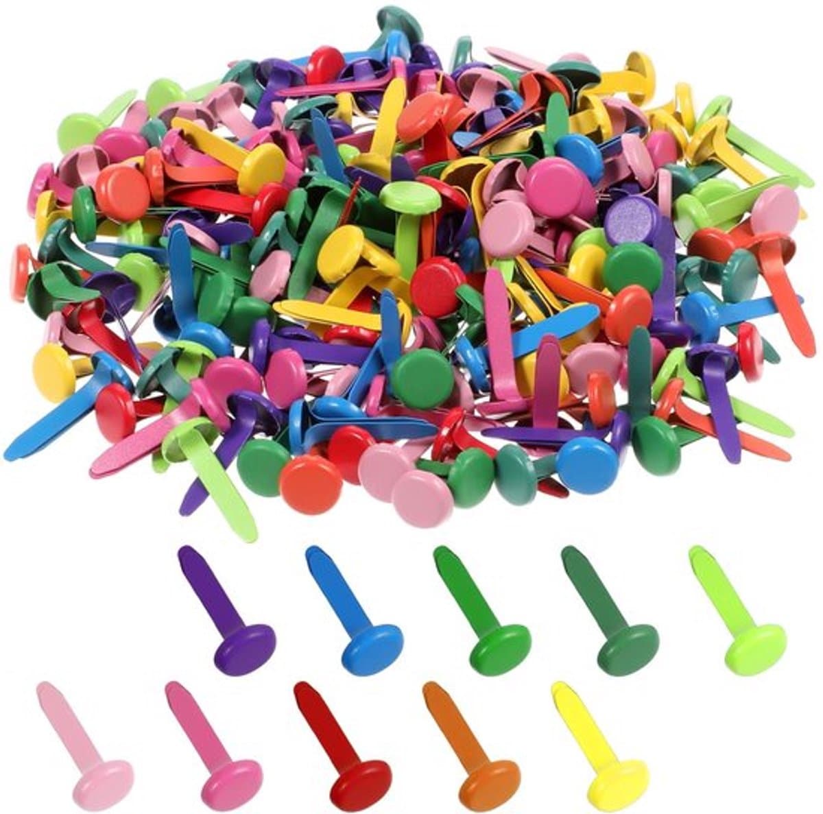 Patroonzakklemmen 200 stuks - Ronde kopklemmen - Metalen briefklemmen - Veelkleurig - Voor school/kantoor/scrapbooking - Hoogwaardig ijzer - Brads — afbeelding 1