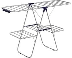 Droogrek - Wasrek - kledingrek van roestvrij staal, wasdroger met in hoogte verstelbare vleugels, vleugel kledingrek met 2 niveaus, voor sokken, bedlinnen, kleding, opvouwbaar, balkon, stal, blauw