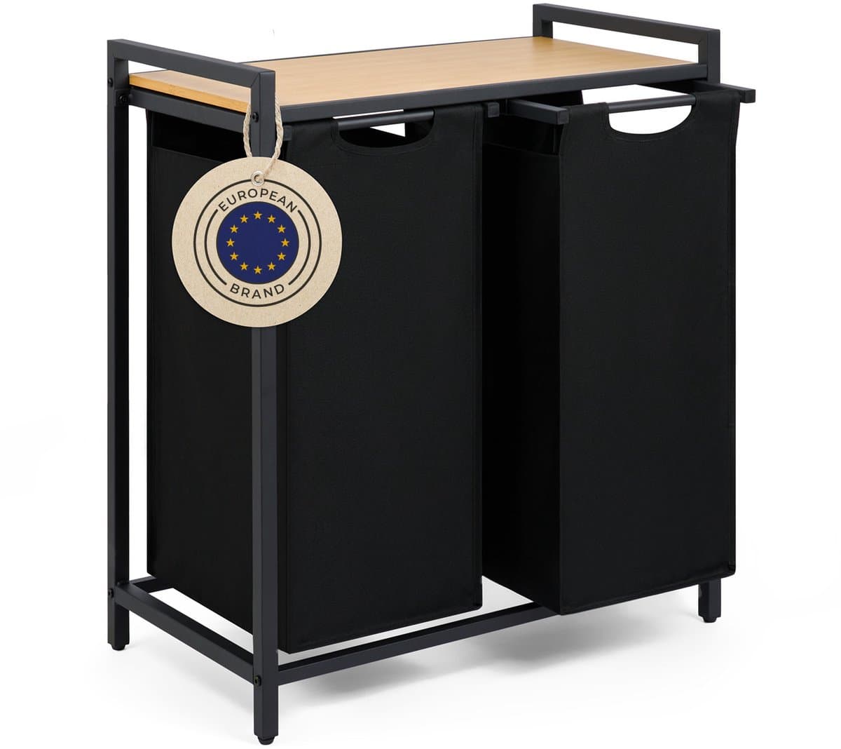 Blumtal Wasmand met 2 vakken - Wasmand met bamboe plank - Metalen frame - Wasmand met poten - Zwart — afbeelding 1