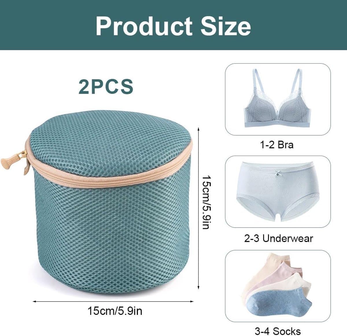 2 Stuks Waszakken voor Wasmachine, 15 x 15 cm Beha-Waszak, Beha-Net voor Wasmachine, Waszak voor Beha's met Verborgen Ritssluiting, Herbruikbare, voor Ondergoed, Sokken, Reiswasserij, Organisatie — afbeelding 1