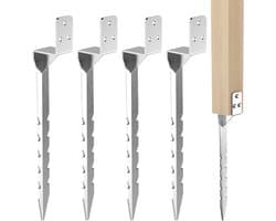 Set van 4 impact sleeves voor L-vormige palen van 50 cm, gegalvaniseerd staal, ideale grondankers voor houten palen en stevige bevestiging