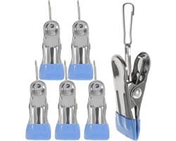 Roestvrijstalen Wasknijpers - Kledingclips - Kleding Ophangen - Heavy Duty - 6 Stuks - Blauw
