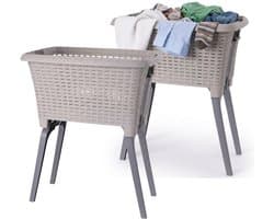 Bathroom Solutions wasmand op poten - 2x - beige - 35 ltr - 60 x 40 x 28 cm - Wasgoedmanden
