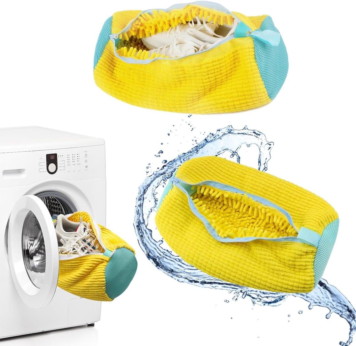Waszakken voor schoenen, 2 stuks, herbruikbare waszak met ritssluiting voor efficiënte reiniging en bescherming van schoenen, geel — afbeelding 1