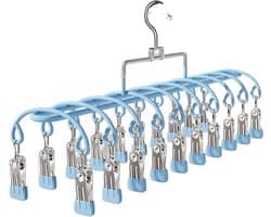 Kledinghaken - Wasknijpers Clips - Sokken Organiseren - Winddicht Antislip - 3 Stuks 20 Clips - Blauw