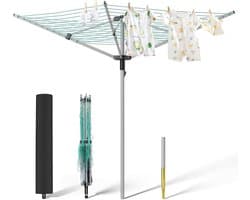 Paraplu droogmolen - Staande droger - Kleding drogen buiten - Flexibel opvouwbaar - 40 meter lijn - Zilver
