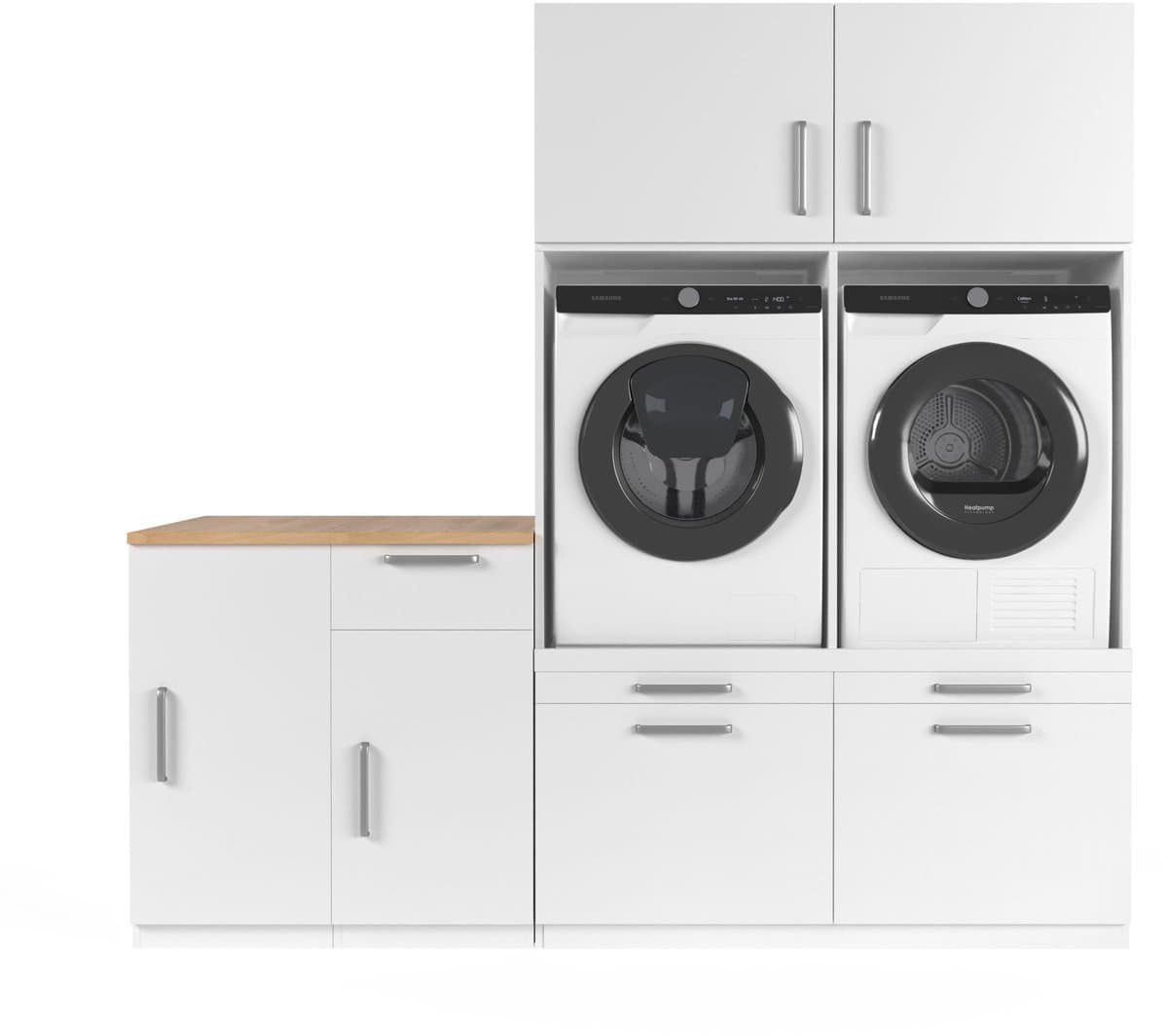 Wasophoogte® Wasmachine Kast Shanghai - Wasmachine verhoger - Wasmachine ombouw - 700(D)*2230(B)*2110(H) mm - Wit — afbeelding 1