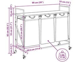 vidaXL - Wasmand - 3 - vakken - met - planken - bruin - eikenkleurig