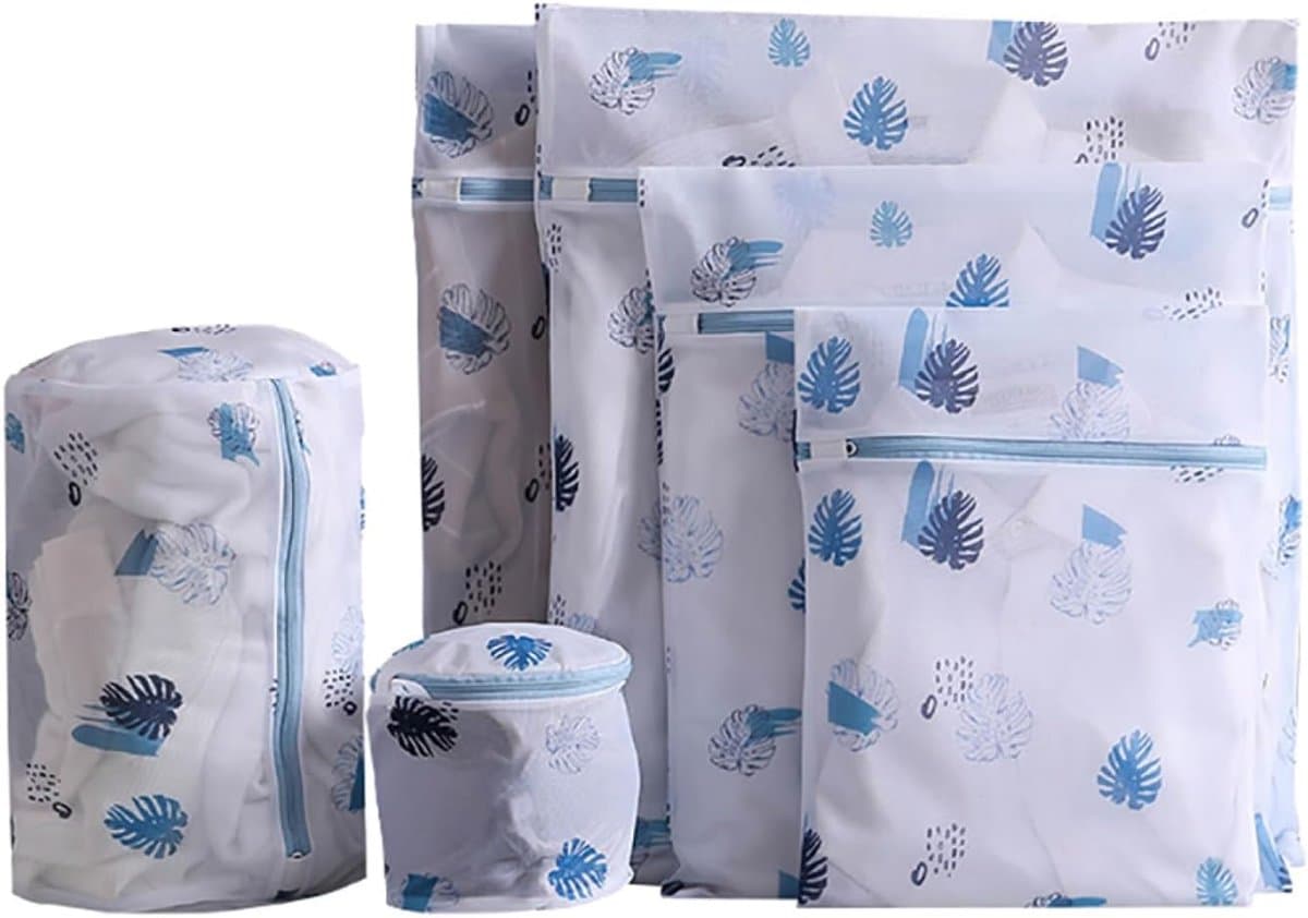 Met ritssluiting - machinewasbaar - 5-delige set met bladmotief - Voor delicate blouses, kousen — afbeelding 1