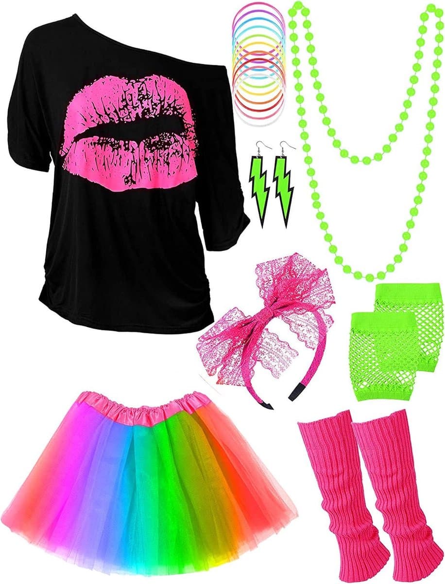 80 Outfit Kostuum Accessoires voor Vrouwen Neon T Shirt Tutu Rok voor Halloween — afbeelding 1