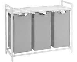 Klarven® Wasmand Grijs - Wasmand 3 Vakken - Wasmand met Vakken - Wasmanden - Laundry Basket - Opbergmand 114 Liter - Draagvermogen 20 kg