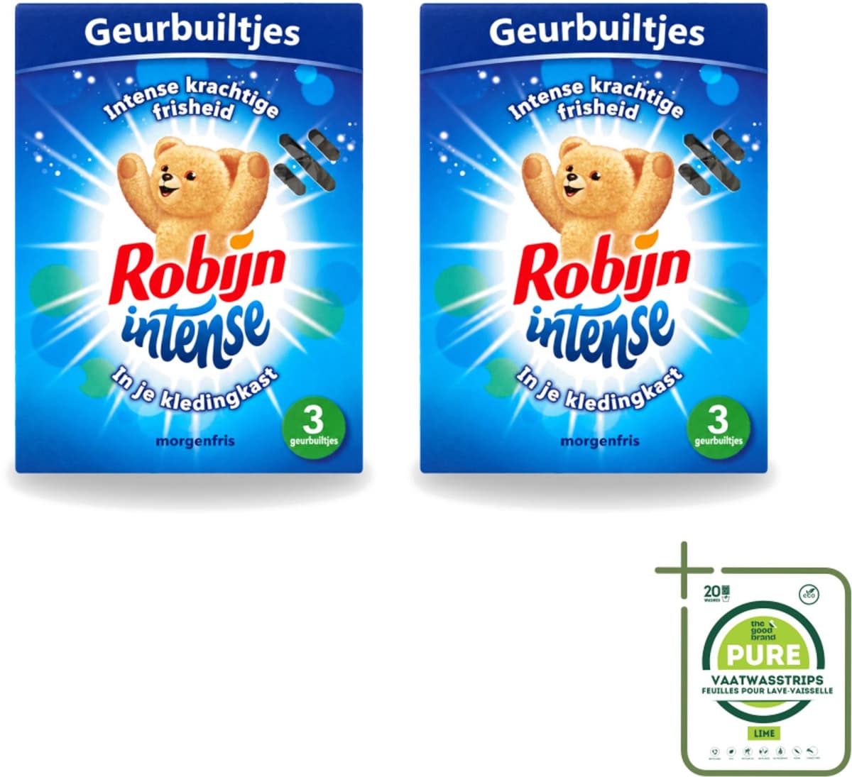 2 x Robijn - Intense - Geurbuiltjes - Langdurige Geur - Intense Frisheid - 3 Geurbuiltjes - Grootverpakking - Vaatwasstrips - Geur In Kleding - Frisheid Kleding - Geur In Tas - Geur In Koffer - Geur In Auto — afbeelding 1
