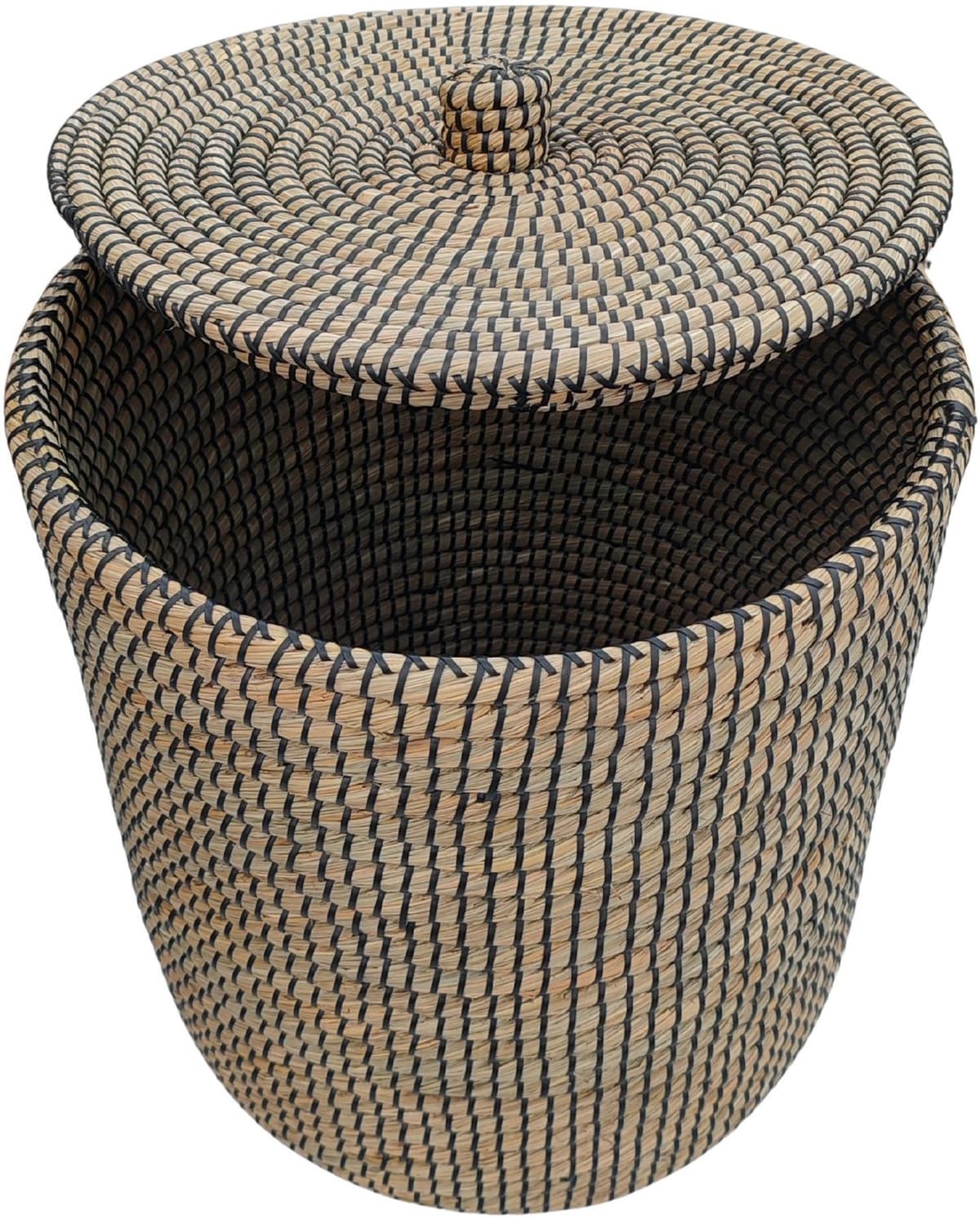 Wasmand met deksel – zeegras – 65 liter – naturel zwart — afbeelding 1