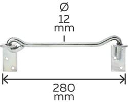 SnelShoppen - Stormhaak 280 mm met Hoekplaten en Oogjes | Gegalvaniseerd Staal | Duurzaam en Sterk | Voor Tuin, Camping en Constructies | 12 mm Haak-Ø