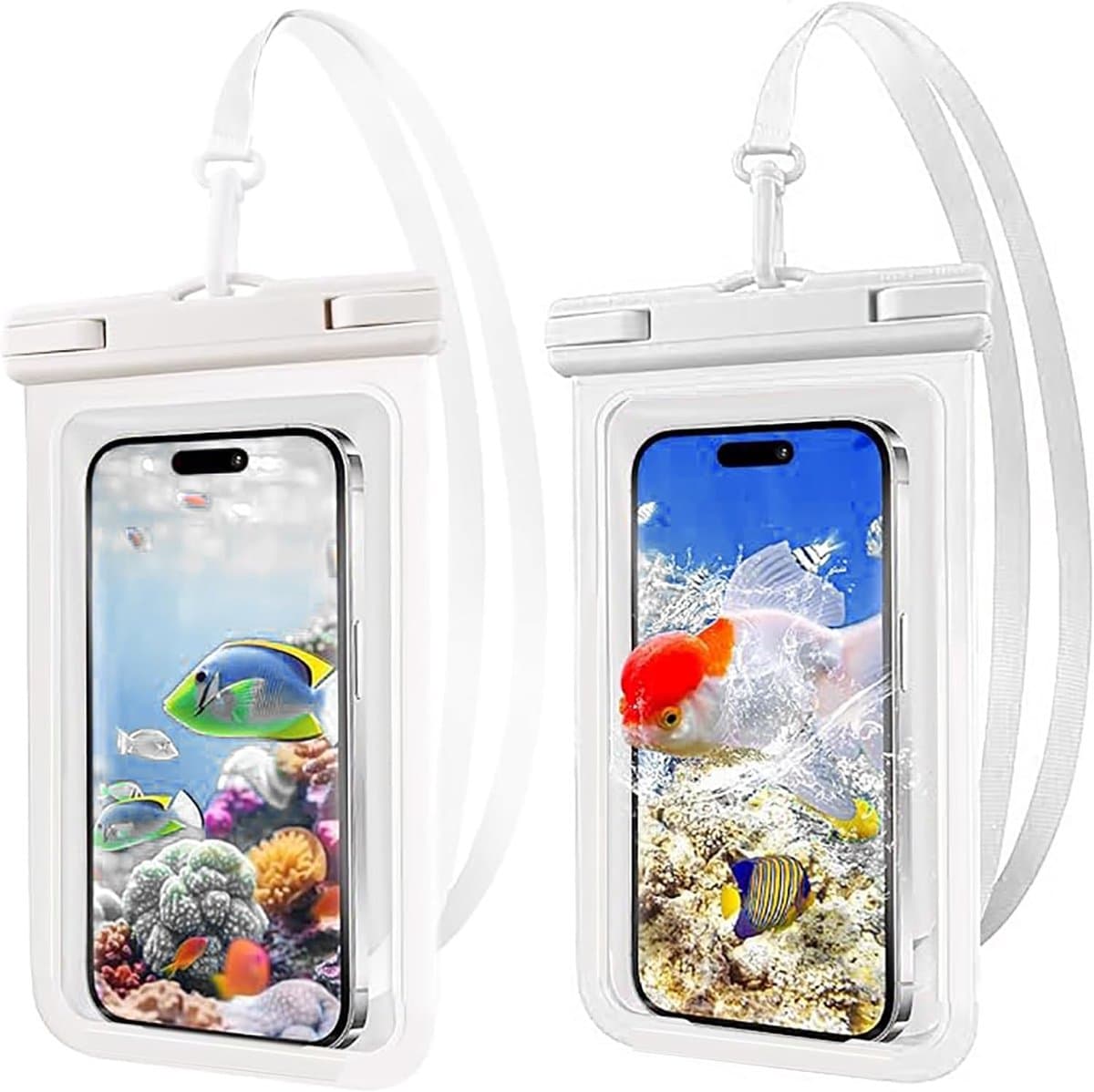 beschermhoes voor smartphone, set met waterdichte tas, waterdichte tas, heuptas voor sport, vissen, zeilen, wandelen, bescherm je mobiele telefoon, portemonnee (2 wit) — afbeelding 1
