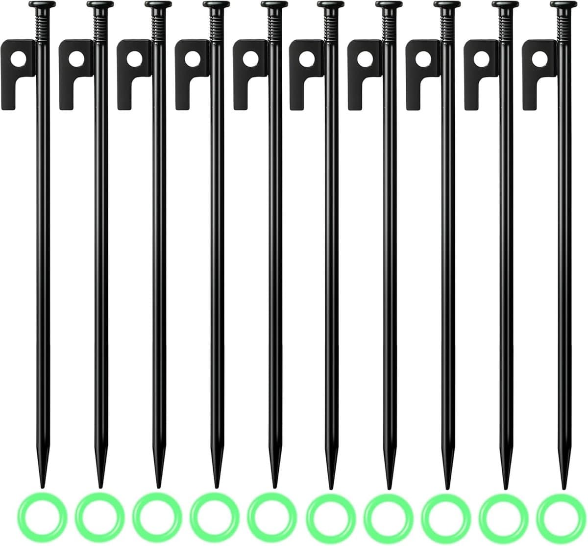SnelShoppen - Pack van 10 Grondankers, Grondankers 35 cm, Sterke Stalen Haringen, Tentpennen, Stormbestendig voor Buiten, Kamperen, Hiking, Outdoor Ac — afbeelding 1