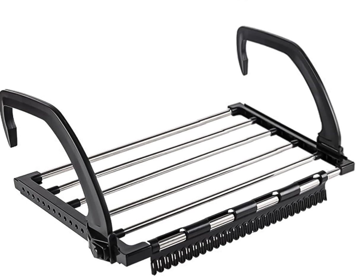 longziming -Verstelbaar Droogrek van Roestvrij Staal – Inklapbaar & Duurzaam – Antislip Ontwerp met 17 Haakgaten – 40x32 cm – Binnen & Buiten Gebruik — afbeelding 1