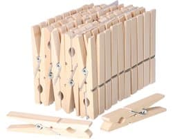 Wasknijpers - 150x stuks - natuurlijke houtkleur - stevig ontwerp - 8 cm