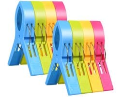 TuseRxln Wasknijpers - Wasrek Knijpers - Grote Anti-Slip Gevormd Voor Strandstoelen En Ligbedden - 8 Stuks - Huisgebruik En Reizen Rgb