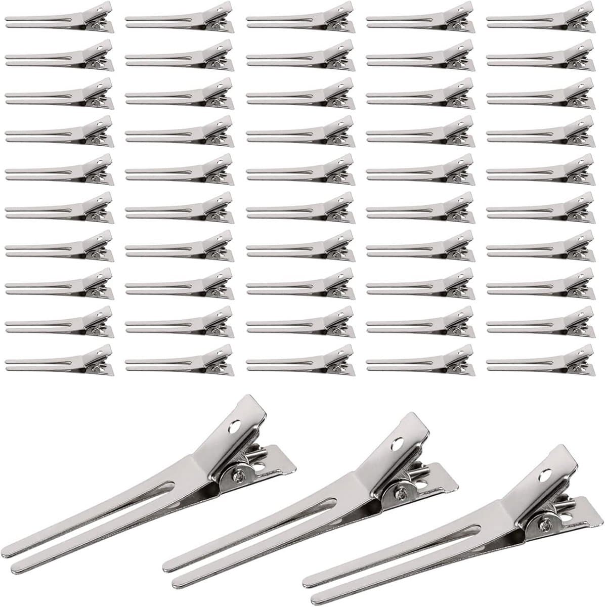 Metalen Haarspelden Clips - Kappers Clips Dubbele Prong - Haar Styling - Roestvrij Gegalvaniseerd Metaal - 50 stuks - Zilver — afbeelding 1