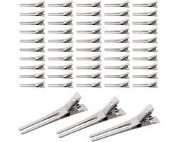 Metalen Haarspelden Clips - Kappers Clips Dubbele Prong - Haar Styling - Roestvrij Gegalvaniseerd Metaal - 50 stuks - Zilver