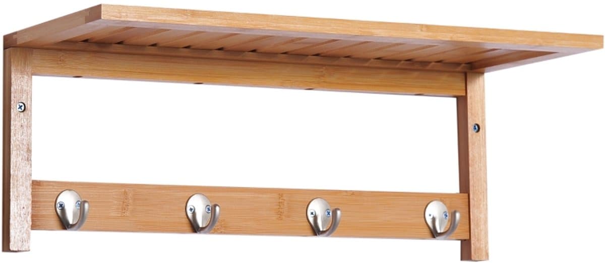 Wandgarderobe - 5 Haken + Plaatsbesparend - Bamboe - Naturel — afbeelding 1