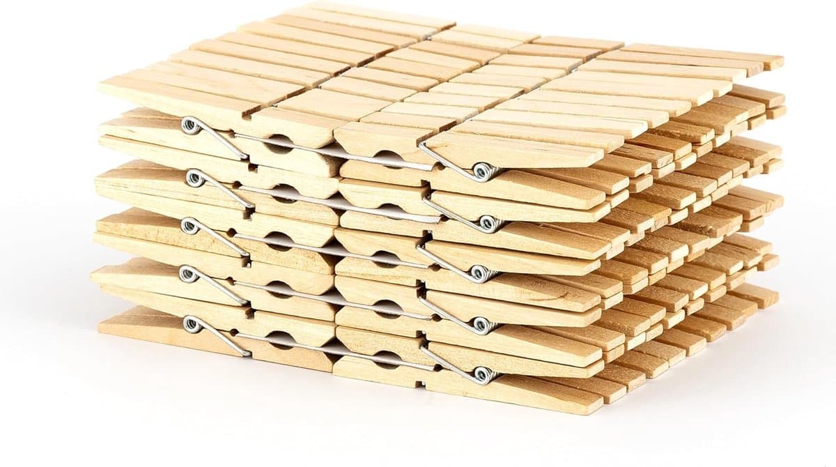 100 Stuks Houten Wasknijpers FSC Gecertificeerd Bamboe 6 cm Duurzaam — afbeelding 1