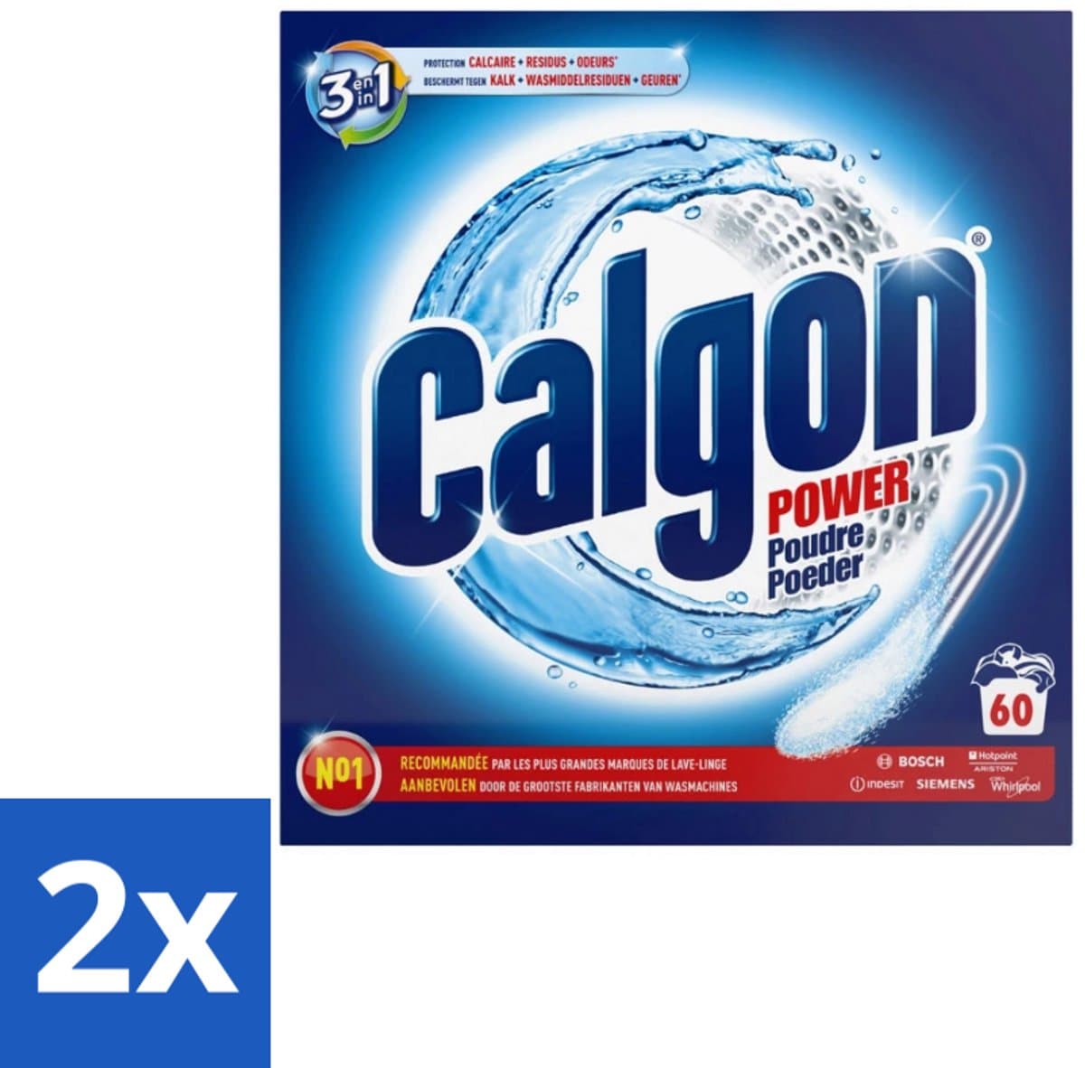 2 x Calgon – Wasmachinereiniger Poeder – 3-in-1 Power Anti-Kalk – 60 doseringen - Wasmachine Reiniger - Anti-kalk Poeder - Kalkpreventie - Machine Geur Verwijderen - 3-in-1 Wasmachine Bescherming — afbeelding 1