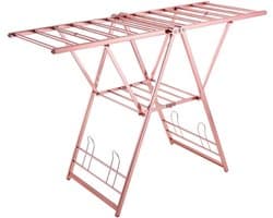 Staand Wasrek - Opvouwbaar Droogrek - Binnen Buiten - Roestvrij Aluminium - 157cm Hoog - Roségoud