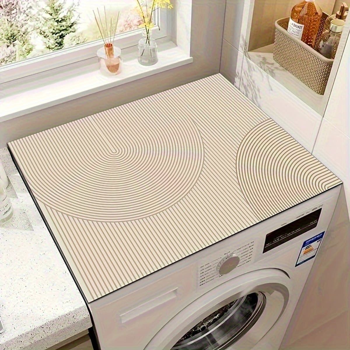 1-delige moderne geometrische gestreepte beschermmat voor wasmachine en droger - Crèmekleurige antislip bovenzijde, duurzame beschermmat, geen installatie nodig, woondecoratie voor alle seizoenen, beschermmat voor wasmachine — afbeelding 1