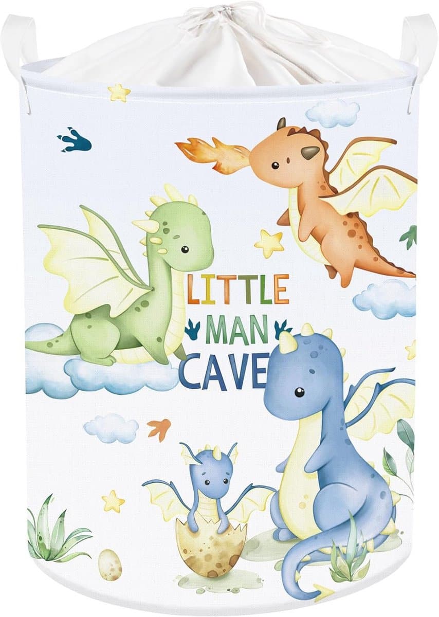 Grote Draak Kid Jongen Meisje 45L Wasmand met Handvat Opvouwbare Ster Wolk Kleding Speelgoed Blauw Opbergmand met Deksel voor Nursery. — afbeelding 1