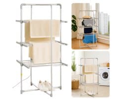 Cheqo® Elektrisch Droogrek - Droogtoren - Wastoren - 21M Droogruimte - Inklapbaar Aluminium - Verwarmd voor Badkamer - Elektrisch Wasrek - Droger — afbeelding 1