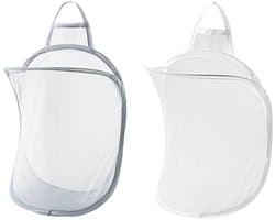 TOVBMUP Wasmand - Mesh wasmand - Opbergmand - Hangend - Opvouwbaar - voor thuis, hotel, reizen, kamperen - Wit + grijs - 2 stuks