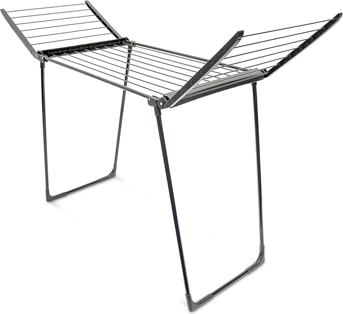 Opklapbaar droogrek - 104x169x545 cm - 13m waslijn - zwart — afbeelding 1