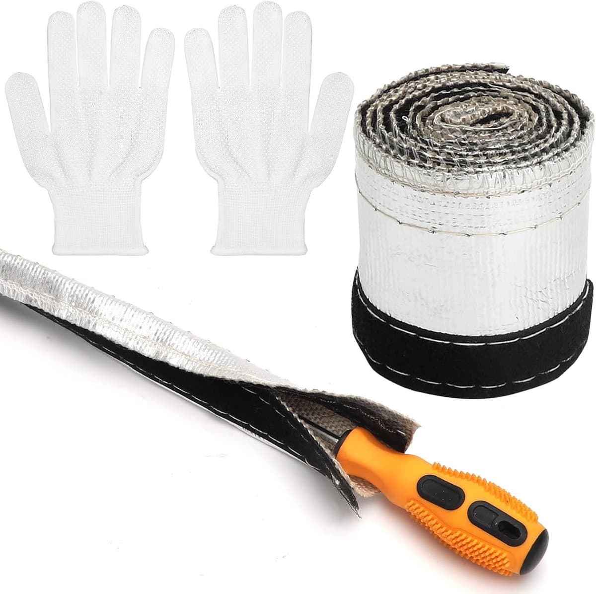 Aluminium-titanium hittebestendige slang van 1 m met 15 mm diameter, inclusief handschoenen, voor kabelbescherming en isolatie — afbeelding 1