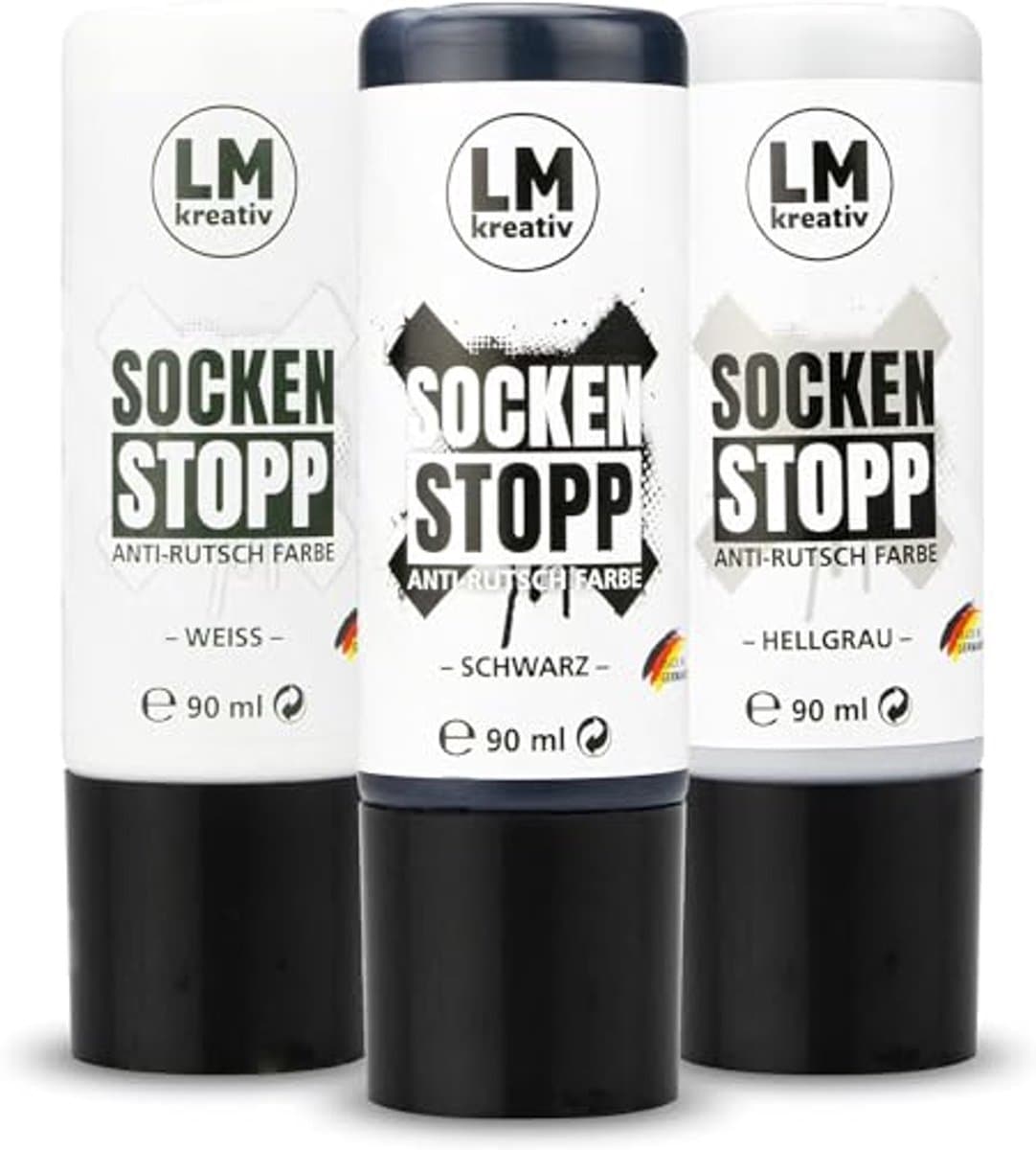 LM-Kreativ Sock Stop Liquid - antislip textielverf set 3x90 ml - zwart wit grijs — afbeelding 1