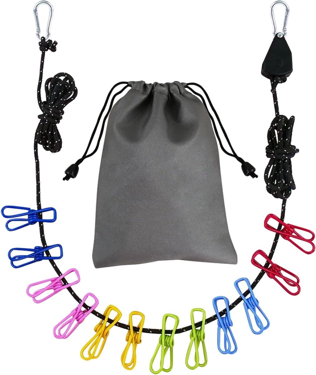 Reis Kledinglijn - Waslijn Camping - Kleding Drogen - Reflecterend Winddicht - 4 meter - Zwart — afbeelding 1