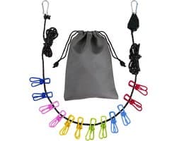 Reis Kledinglijn - Waslijn Camping - Kleding Drogen - Reflecterend Winddicht - 4 meter - Zwart