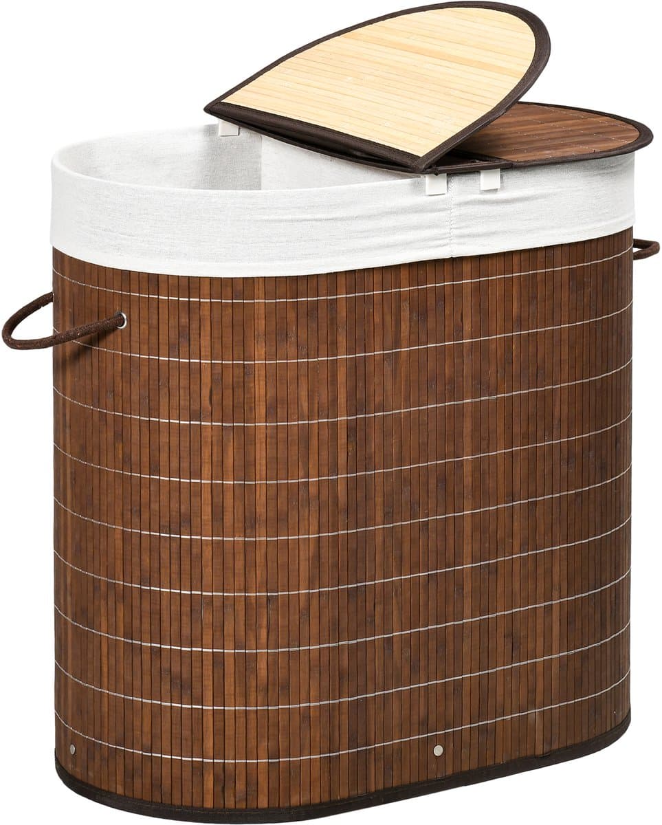 1 stuk - wasmand/smeermand - capaciteit 100 liter - met af te trekken dekking - afmetingen 38 cm x 38 cm x 57 cm - bruin — afbeelding 1