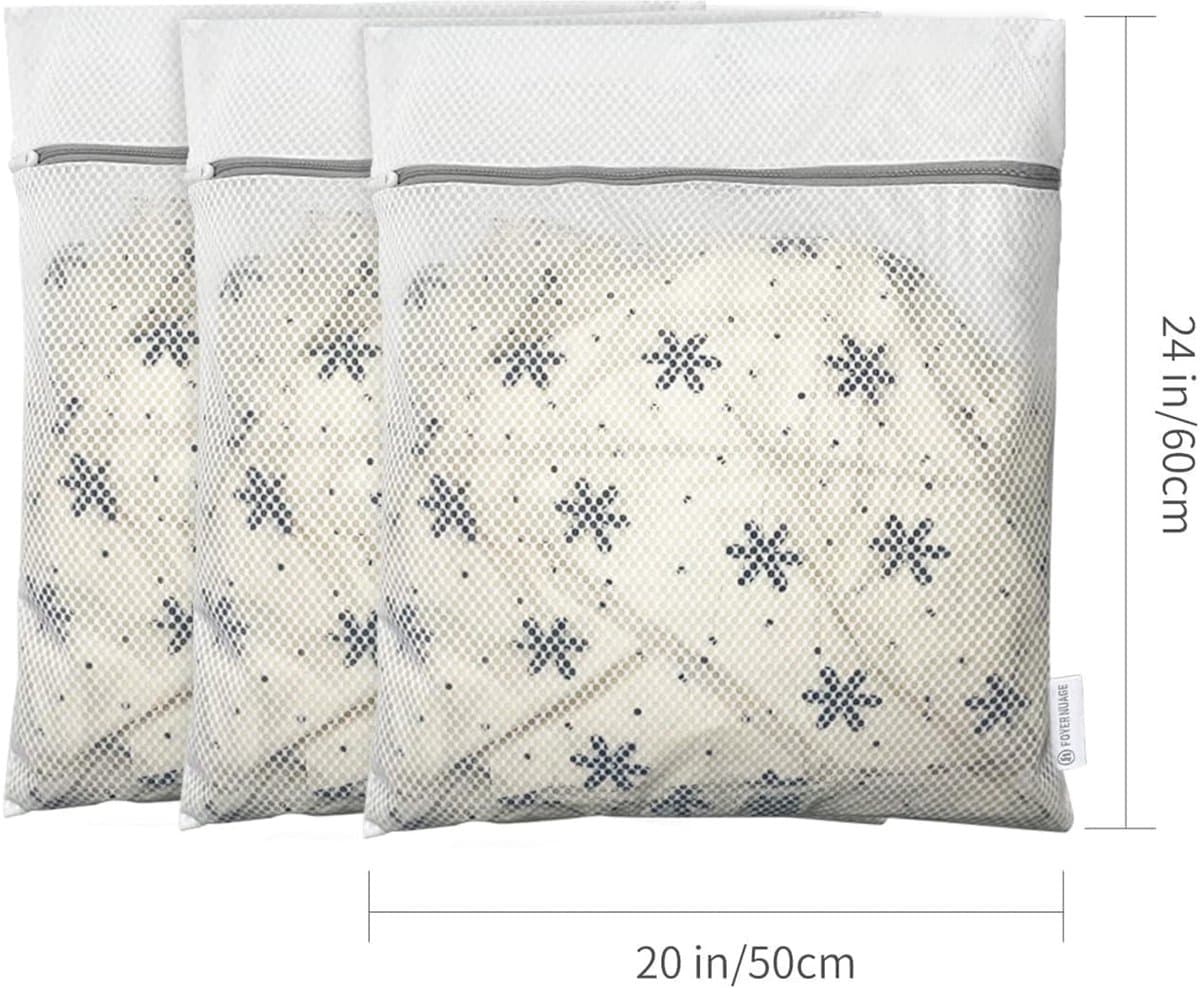 REDOM Waszakken 3 Stuks 60 x 50 cm – Bescherming tijdens het wassen – Honingraat Mesh met Ritssluiting – Voor wasmachine en kleding – Polyester – Wit — afbeelding 1