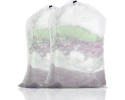 Wäschesäcke Set - XXL Wäschenetz Kordelzug - 2 Stuks 60x90 cm - Duurzaam Polyester Mesh - Voor Wasmachine Reizen Opbergen - Wit
