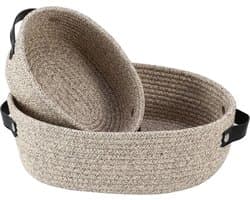 Kleine Geweven Mand Met Handvat Katoen - Ovale Touw Manden Kamer Opslag - Kat Mand Weinig Organizer Bins Boho - Wasmand Kinderkamer Voor Baby Hond Speelgoed - Geschenken - 2Pack