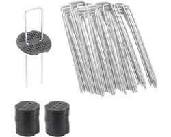 Grondankers voor tuinieren - Onkruidvlies - Tent - Verzinkt - 25 mm diameter - 15 cm lang - 4 cm breed - 50 stuks met bufferschijven