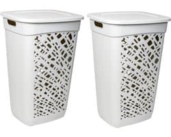 2x stuks wasmanden/wasboxen met deksel licht grijs kunststof L43 x B36 x H63 cm - 60 liter - Wasmanden/wasboxen