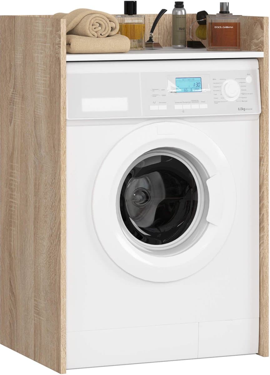 Wasmachine Kast / Wasmachine Ombouw / Wasmachine Meubel FIN / Sonoma Eik - Wit / AKORD Furniture Factory / 64 x 98 x 50 cm — afbeelding 1