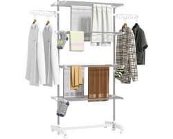 Droogrek opvouwbaar met zijvleugels binnen en buiten gebruik 142 x 55 x 172 cm 4 niveaus wit