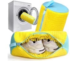 Waszak voor Schoenen met Rits - Herbruikbare Waszakken voor Sneakers, Ideaal voor de Wasmachine, Set van 2 Gele Tassen