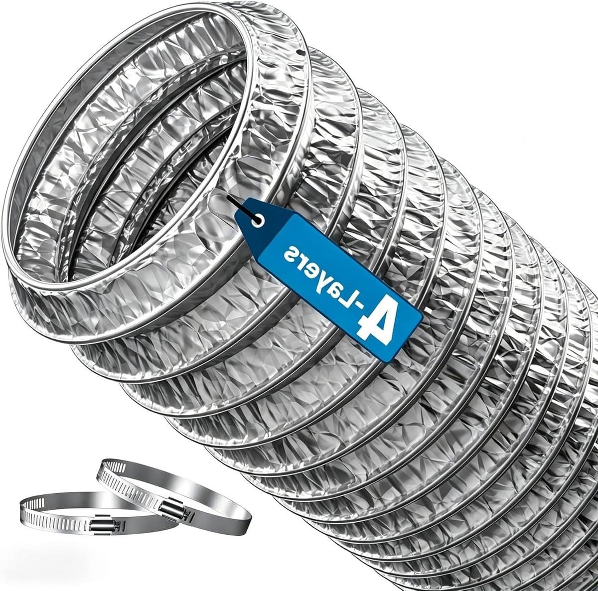 Afvoerslang - Flexibele buis - Luchtgeleiding - Hittebestendig materiaal - 150 mm x 25 m - Zilver — afbeelding 1